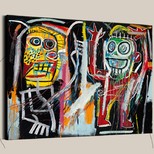美国basquiat巴斯奎特现代街头涂鸦艺术前卫大尺寸巨幅无框装饰画