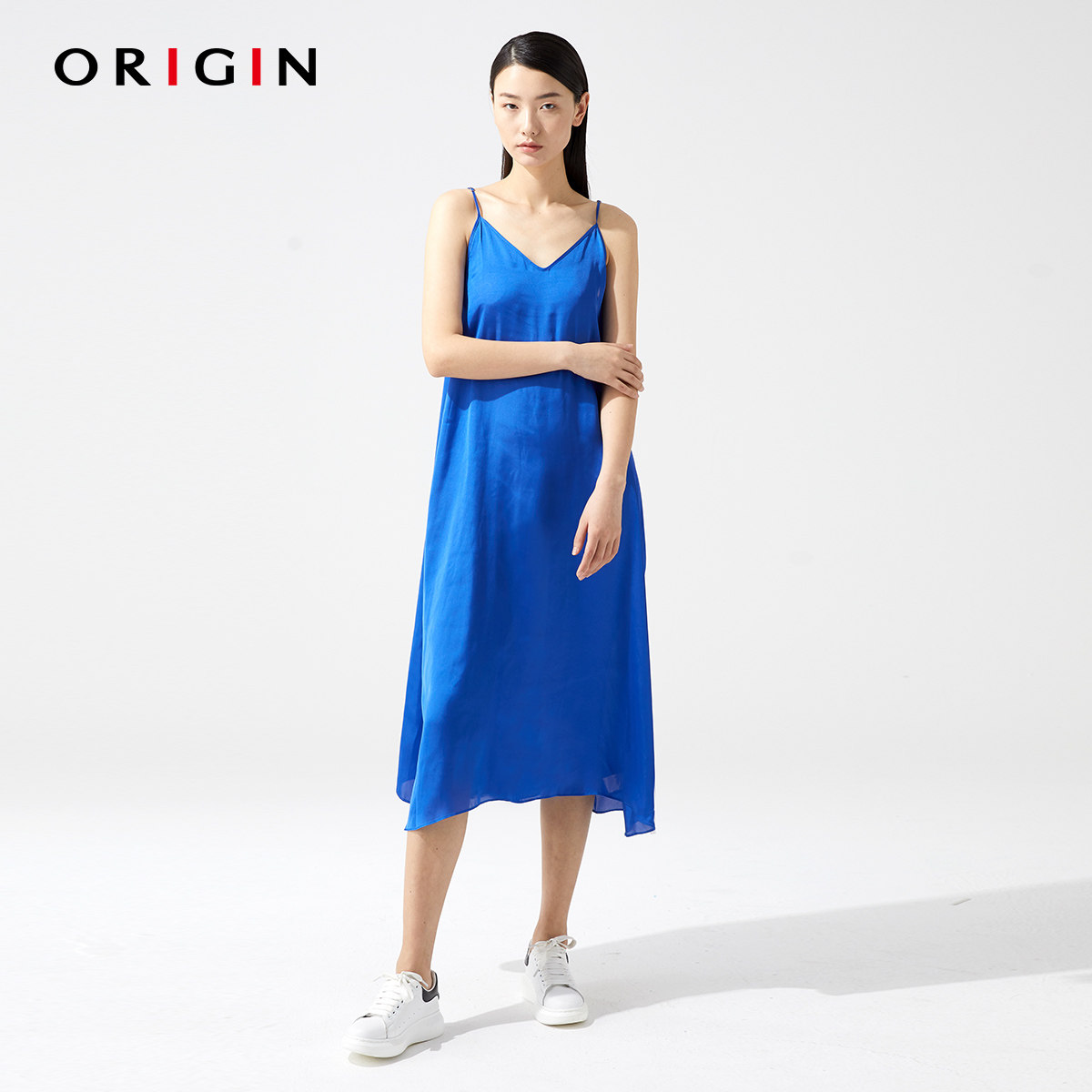 origin/安瑞井春夏女装纯色直筒吊带连衣裙宽松质感飘带中长裙子
