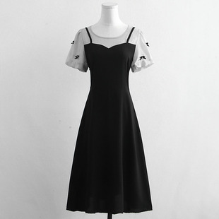 韩版时尚短袖连衣裙女装夏季2023新款高端气质显瘦百搭中长裙