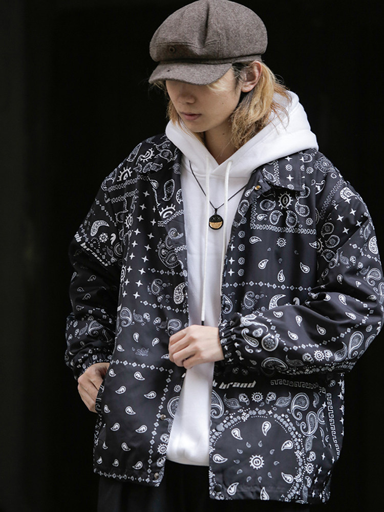 rpb brand 腰果花羊羔绒外套男嘻哈国潮牌翻领宽松情侣教练夹克