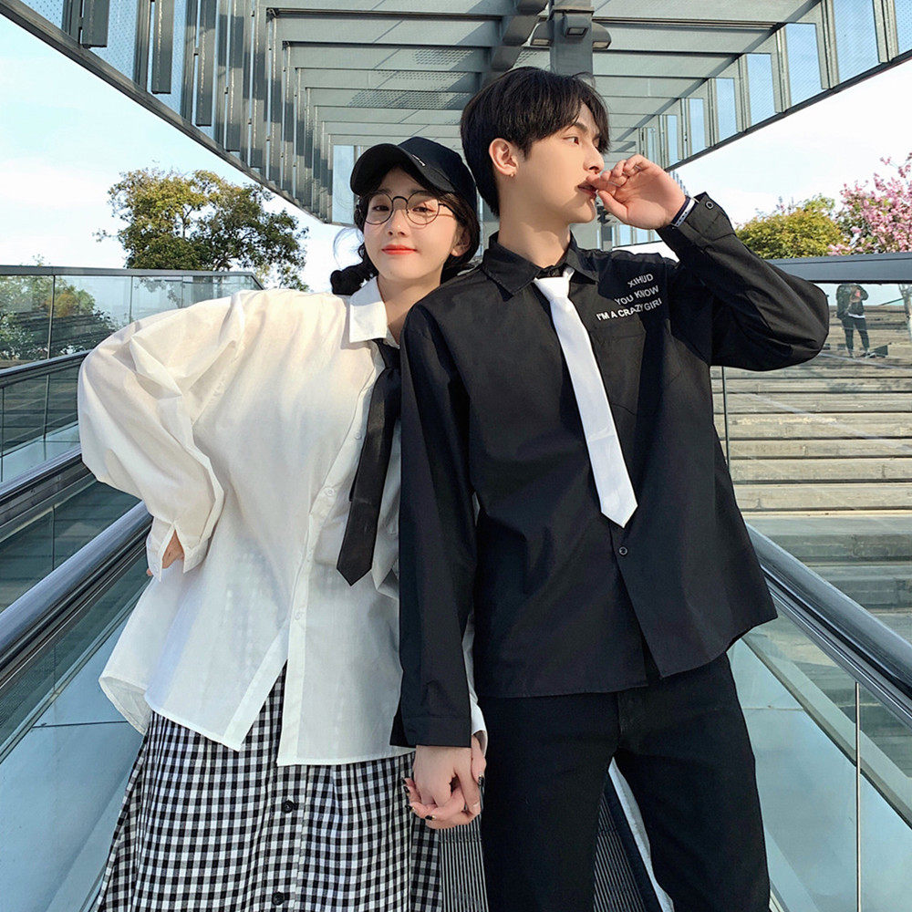 纯棉学院风领带衬衫男女学生jk黑白色长袖衬衣班服,商品下架区商品