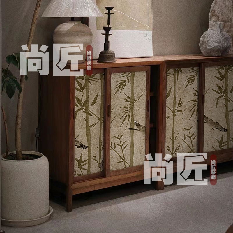 中国风竹子墙纸自粘旧家具翻新改造玻璃遮挡装饰茶厅贴纸中式防水