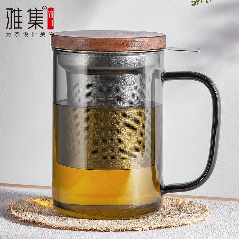 雅集直觉杯高端烟灰玻璃茶杯茶水分离