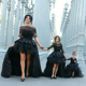 儿童大拖尾黑色礼服女童礼服亲子母女表演裙模特走秀钢琴演出服