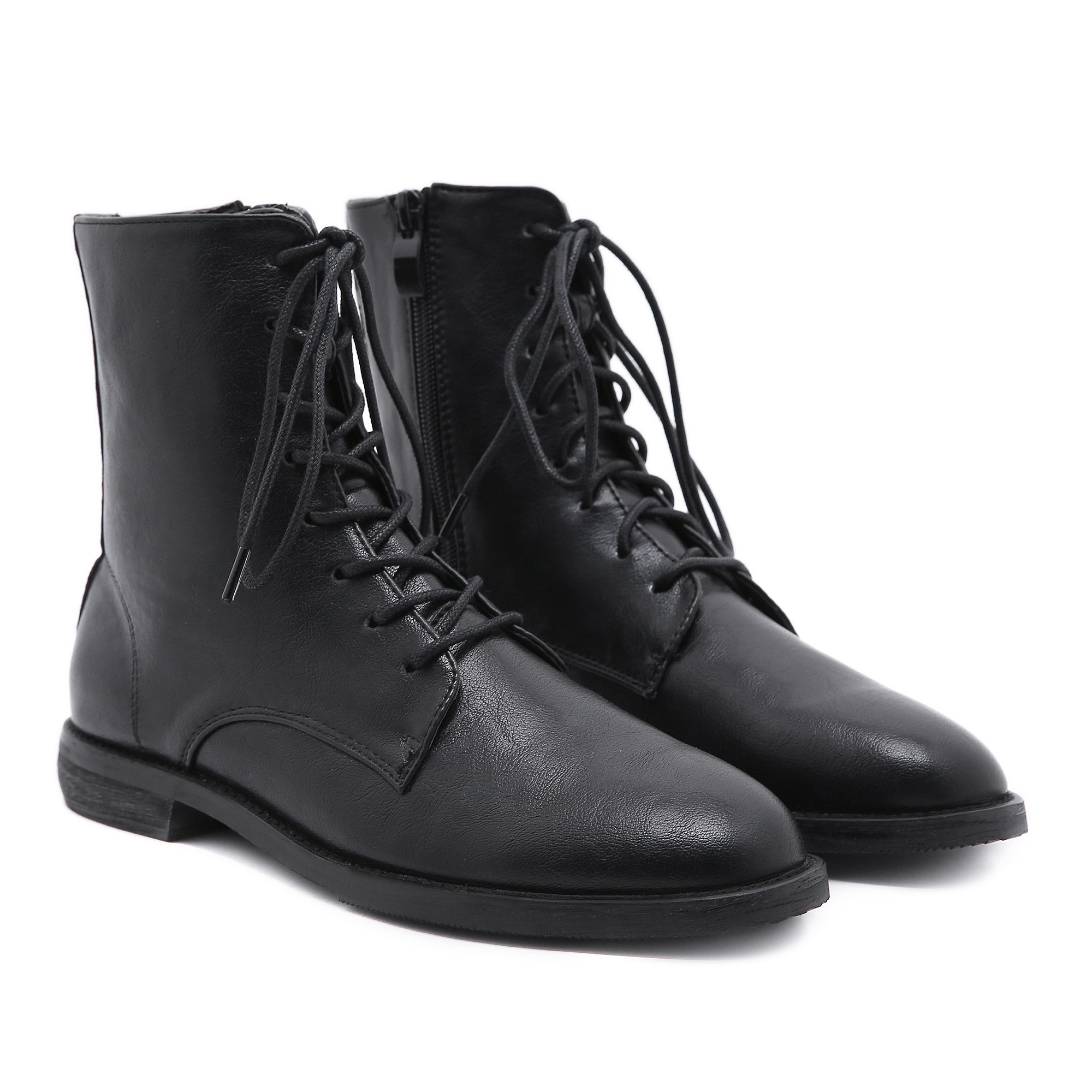 平底舒适中筒帅气马女靴秋季女靴2020年新款真皮系带潮春秋单靴女