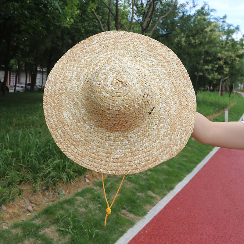 夏季休闲遮阳防晒劳保麦秆原色草帽工地透气大檐老式田园定制LOGO