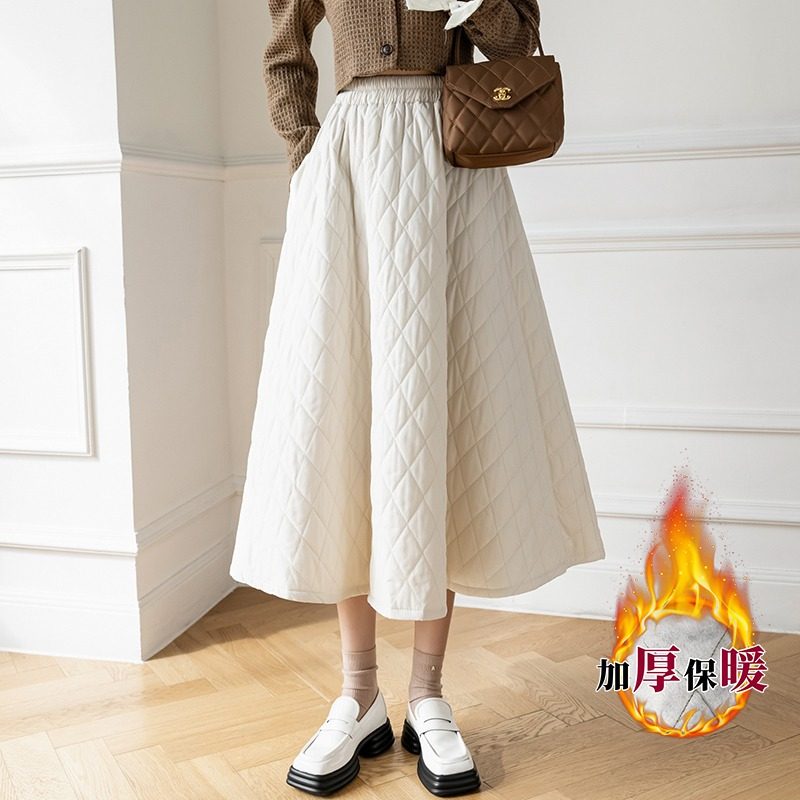 冬季半身裙女加厚菱格冬天裙子女高腰挡风保暖羽绒棉裙a字裙长裙
