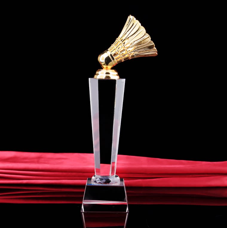 高档羽毛球比赛水晶奖杯定制创意金属刻字制作体育比赛颁奖礼品