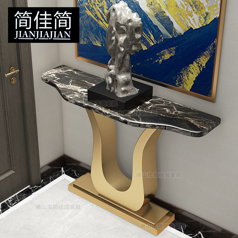 轻奢不锈钢圆弧大理石玄关台窄走廊过道靠墙装饰桌入户超薄玄关柜|ruв категории жилой мебели, дело/Таблица класса, вход станции - от Buy2taobao.com для оказания профессиональной услуги покупки агента Taobao