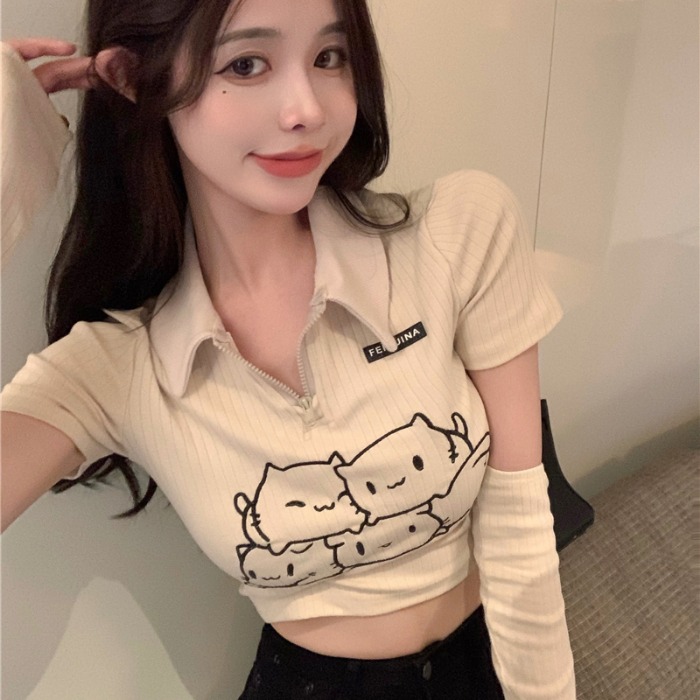 网红直播上镜清纯女主播衣服显胸大可爱清新甜美短款t恤打底上衣