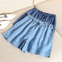 天丝牛仔短裤女韩版2020夏季新款松紧腰薄款高腰宽松休闲阔腿热裤