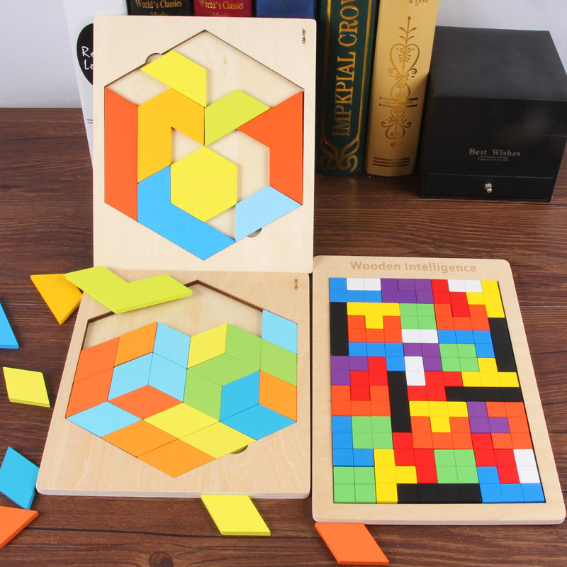 俄罗斯方块拼图积木 儿童彩色巧板智力拼图游戏 益智动物形状拼板
