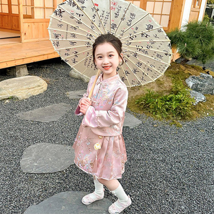 洋气中大女童连衣裙复古民族风套装裙子春夏唐装新款儿童汉服裙女