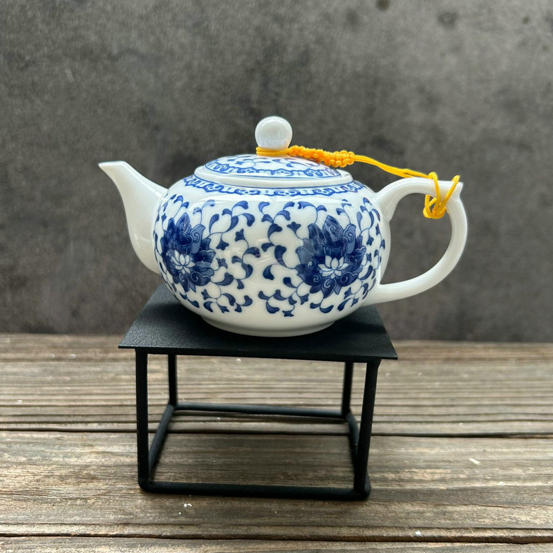 青花白瓷陶瓷冰裂开片汝瓷功夫红茶泡茶单壶家用一人用茶壶茶杯