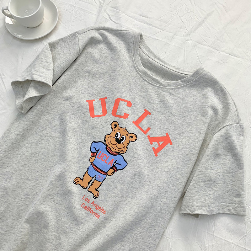 ucla/韩代系列chao可爱的卡通小熊字母宽松短袖tee 女包邮