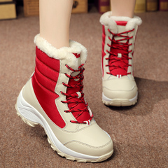 2016新款特价冬季雪地靴厚底中筒靴棉靴加绒保暖黑白红大码女靴子