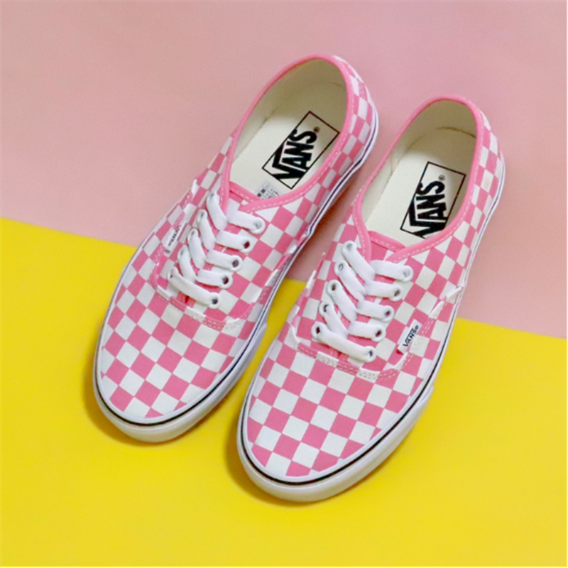 vansauthentic粉白色棋盘格低帮男女帆布滑板鞋vn0a348a3yc