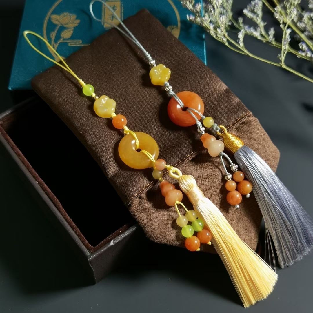 包挂金丝玉手机挂件天然玉石平安扣葫芦手机链挂饰情侣款钥匙链