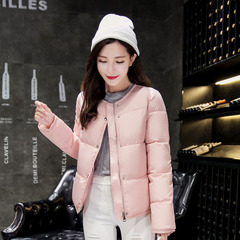2016新款韩版直筒轻薄学生圆领面包服短款纯色学院风女装棉服