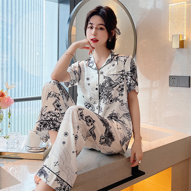 睡衣女2022年新款夏款女士时尚中国风女装薄款冰丝短袖家居服夏装