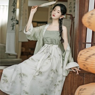 新中式文艺复古汉元素防晒开衫拼接印花吊带裙国风连衣裙两件套装