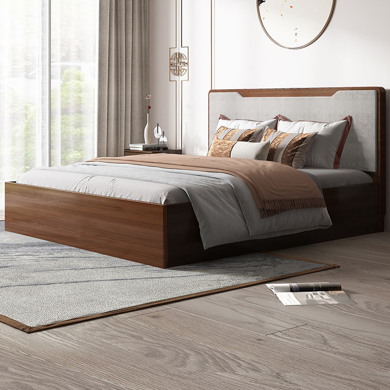 天坛全实木箱体床 原木大空间储物主卧新中式1.8m床胡桃木双人床s