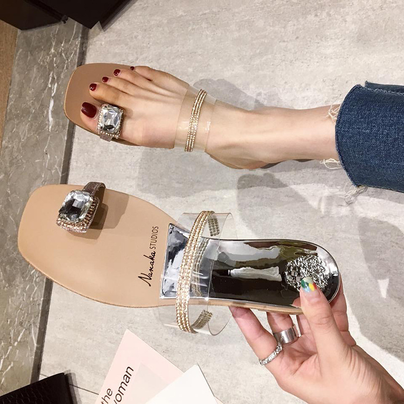 Net Red Flat bottom Sandals Fairy Wind 2019 new pattern Increase Beach shoes Toe Rhinestone sandals Exorcismin the Women's Shoes, Slippers category - from Buy2taobao.com to provide professional Taobao agent buy service