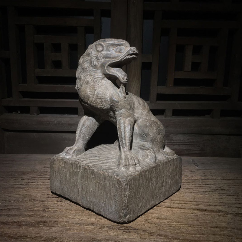 古董古玩老石雕旧石器仿古山西青石扭头神兽复古陈设案头文玩摆件
