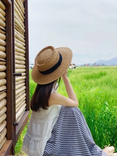 大头围帽子女夏季出游韩版百搭镂空大檐遮阳帽草编太阳帽防晒草帽