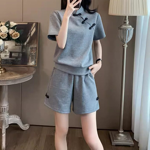 新中式国风休闲运动套装女夏季显瘦小个子时尚减龄短袖短裤两件套