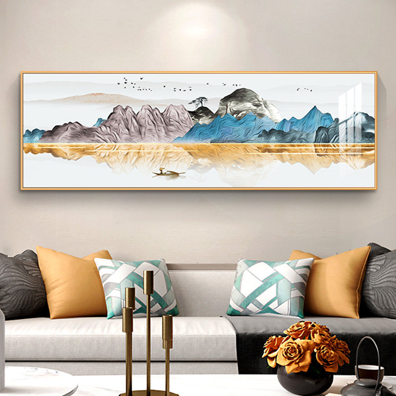 新中式客厅装饰画山水画水墨风景壁画横版整幅大尺寸卧室背景挂画
