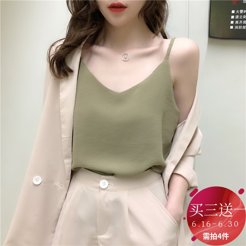 2019新款韩版棉麻内搭小吊带上衣女外穿宽松雪纺打底背心无袖T恤