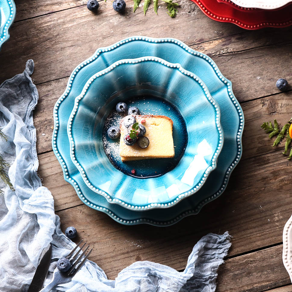 盘子家 日式和风创意陶瓷冰裂纹盘子家用点心圆盘餐厅牛排盘餐具