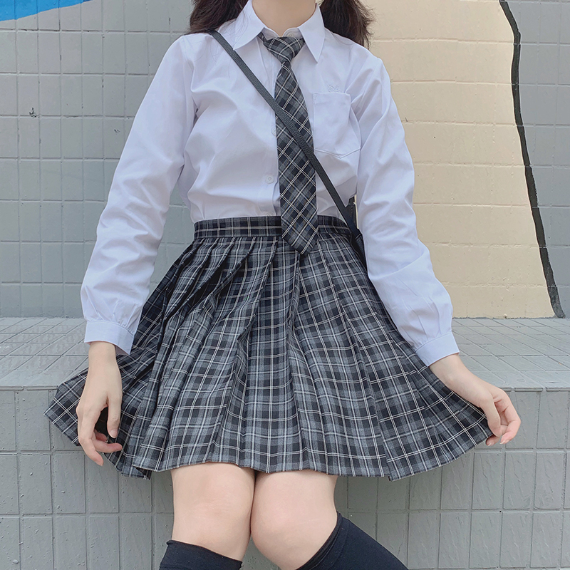 日系格子jk制服学生半身裙秋冬学院风少女百褶裙短裙毛衣背心套装