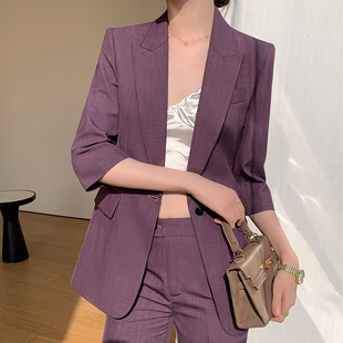 夏季新款紫色西服外套女高端大牌气质职业正装工作服时尚西装套装