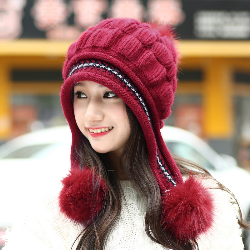 帽子女冬季保暖兔毛帽针织帽毛线帽韩版潮时尚加厚新款护耳帽