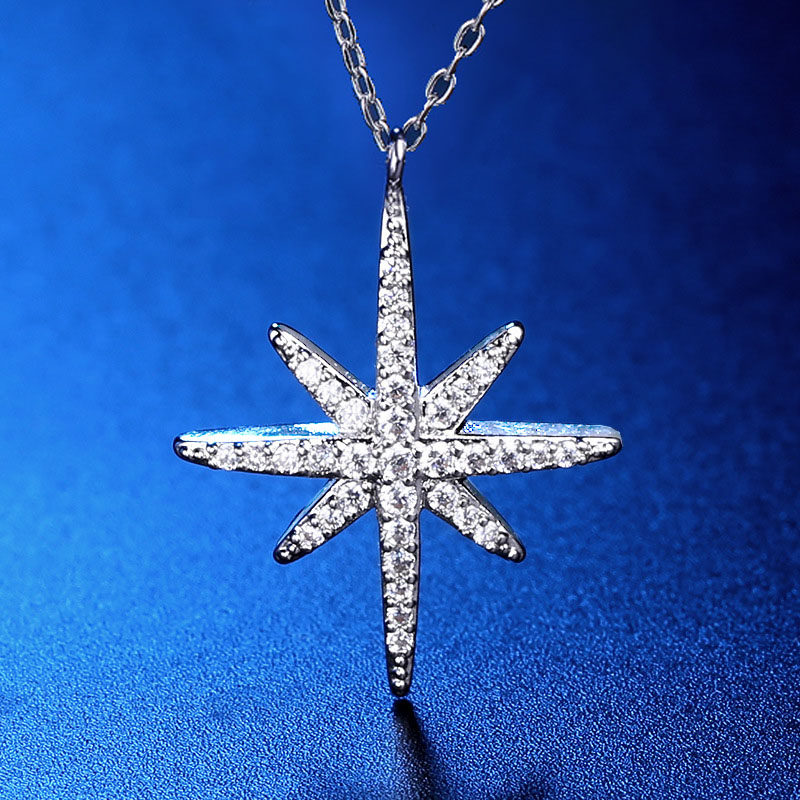 925纯银项链 女韩版项链 太阳的后裔同款 六角星星吊坠银饰品包邮_不