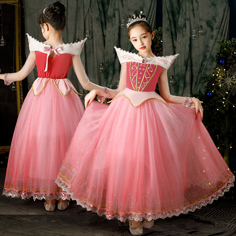 极光女孩新爱洛睡美人公主礼服裙子女童演出服长裙儿童春秋连衣裙