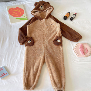 ins小熊睡衣女2021年新款秋冬加厚珊瑚绒加绒可爱学生连体衣套装