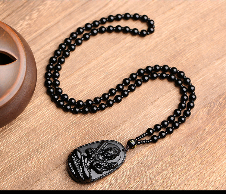十二生肖守护神项链黑曜石吊坠水晶饰品男女款佛观音
