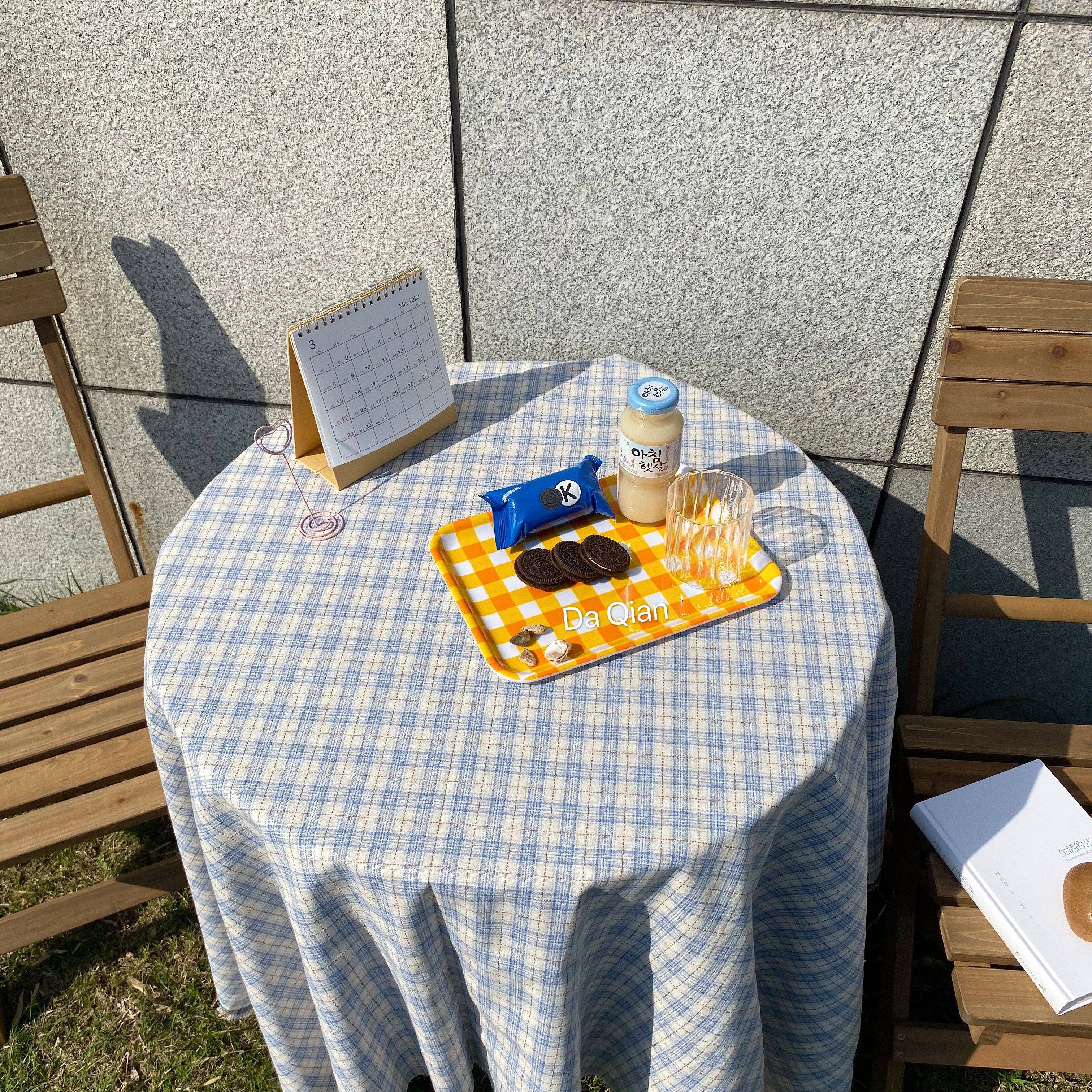 大千印象 韩国ins风款蓝色格子桌布红色复古野餐布宿舍摆拍背景布