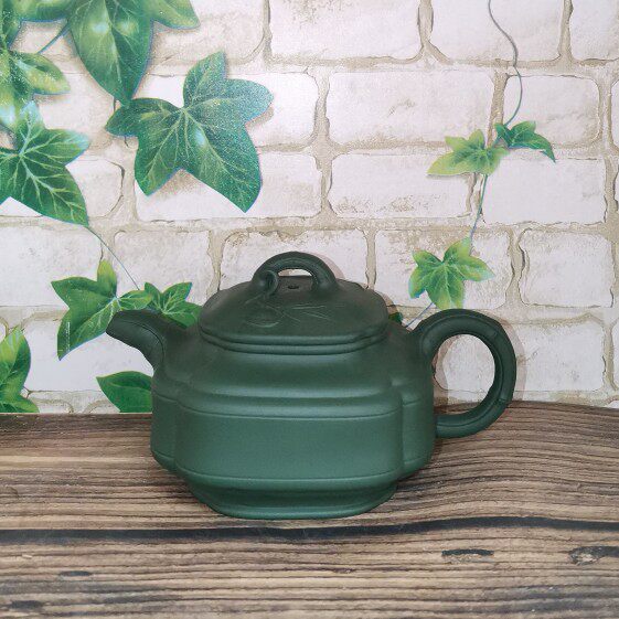 宜兴筋纹花器紫砂壶手工泡茶茶壶竹叶民国绿泥茶壶