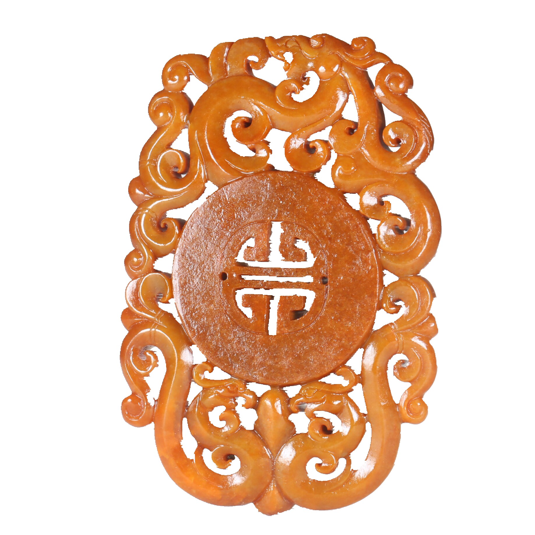 【收藏级珍品】和田玉黄沁仿古龙凤玉牌挂件 104克