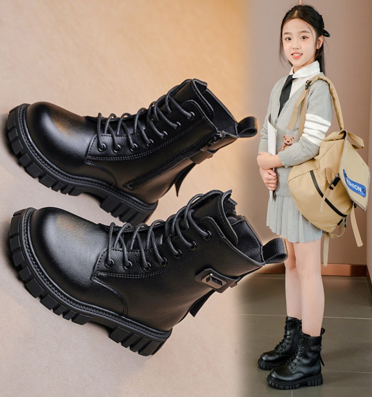 女童靴子秋冬2023新款韩版英伦风儿童马丁靴中大童女孩公主皮短靴