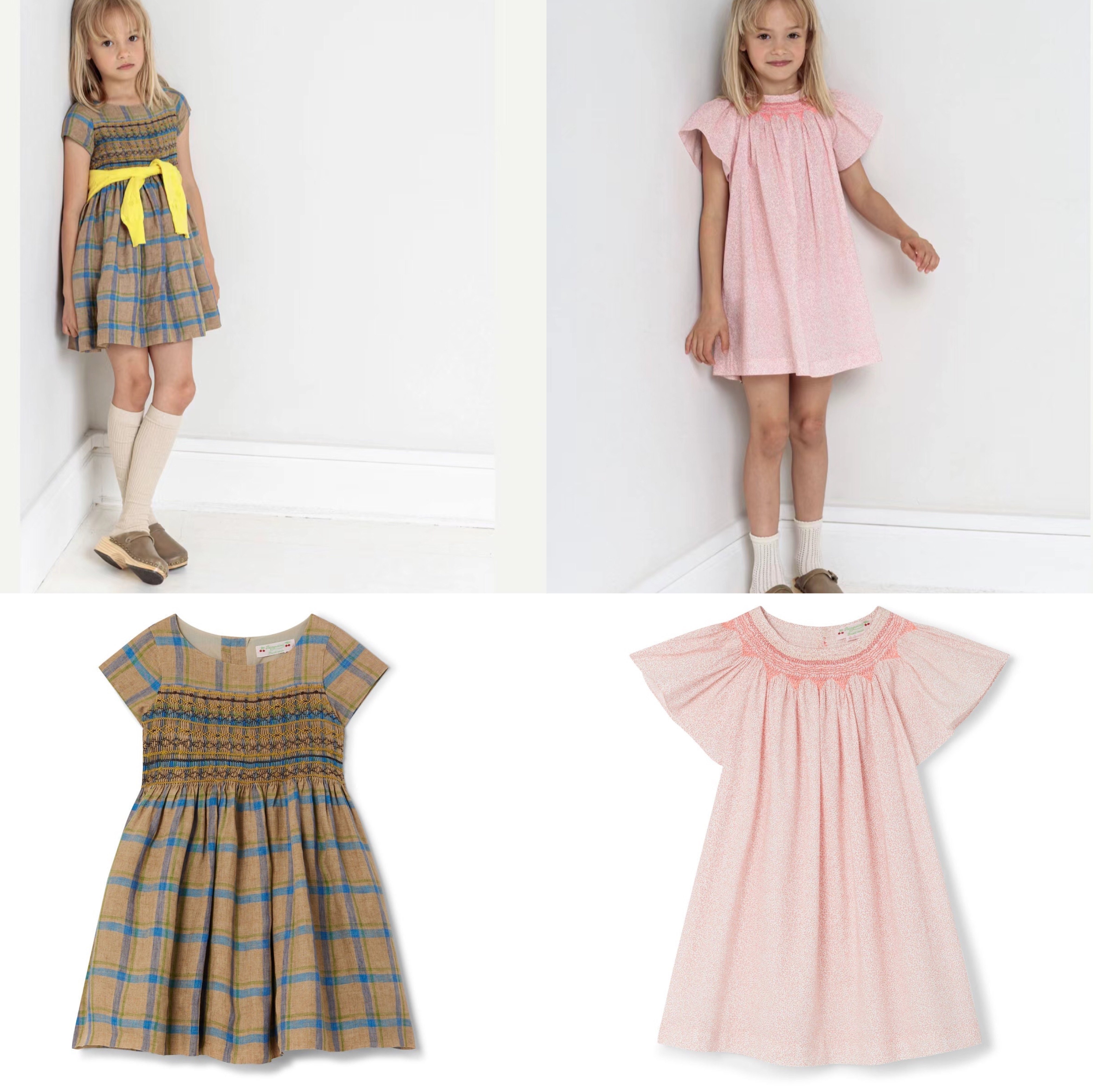 现货bonpoint法国bp童装女童农夫裙可爱小碎花格子连衣裙22春夏