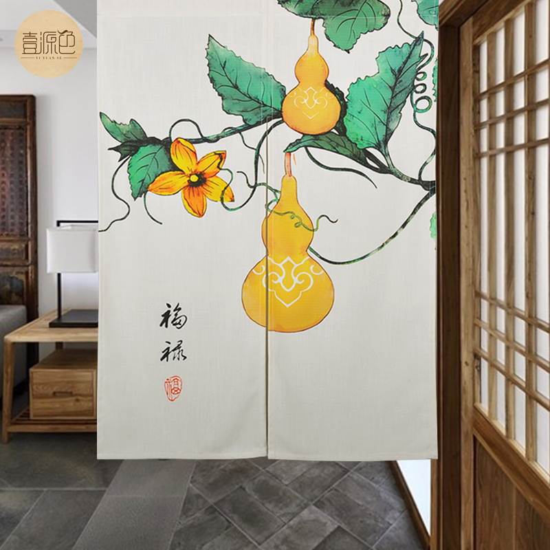 古风中式门帘福禄吉祥布艺挂帘简约水墨荷花餐厅客厅餐厅洗手间帘