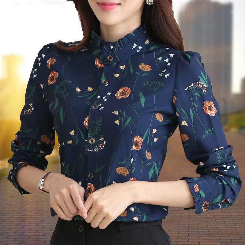 lady keep warm shirt Long sleeve Plush thickening 2019 new pattern Autumn and winter Stand collar Broken flowers Primer shirtin the Women's clothing/Boutique , Shirt category - from Buy2taobao.com to provide professional Taobao agent buy service