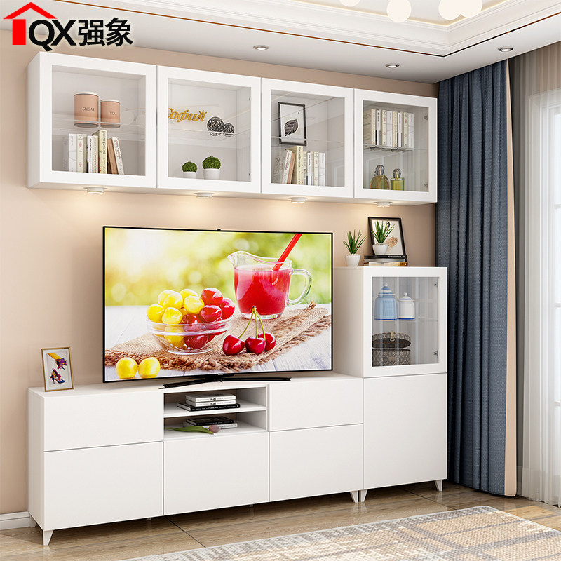 简约客厅电视柜吊柜组合电视墙储物柜一体定制柜子背景墙柜d-038