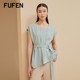 FUFEN福芬新款薄款夏季T恤圆领纯色系带不规则无袖上衣女SY-13720