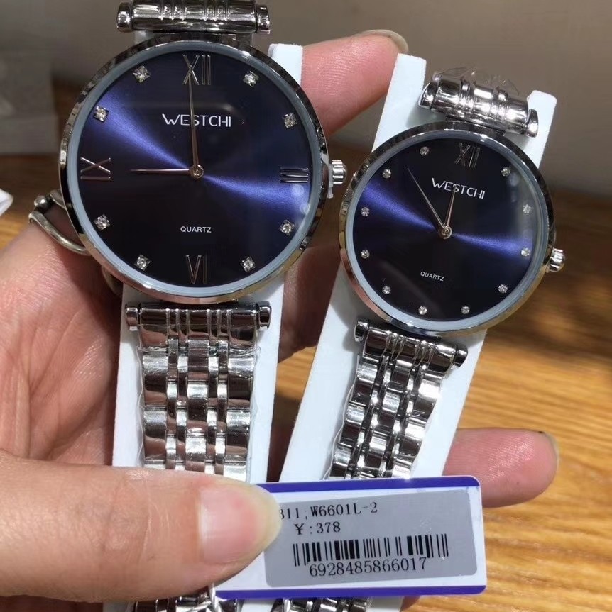 西驰(westchi)手表 时尚商务防水男表 真皮带双日历星期学生男士